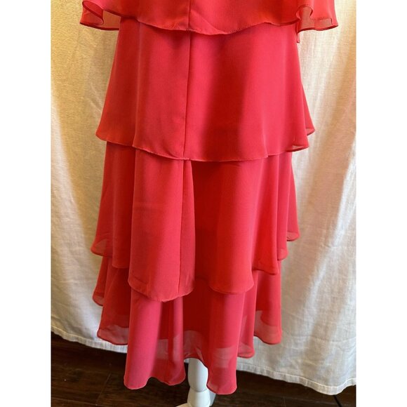 SLNY Dress Sz 12 Raspberry Pink Rhinestone Chiffon Tiered Sleeveless Sheath - Picture 5 of 11